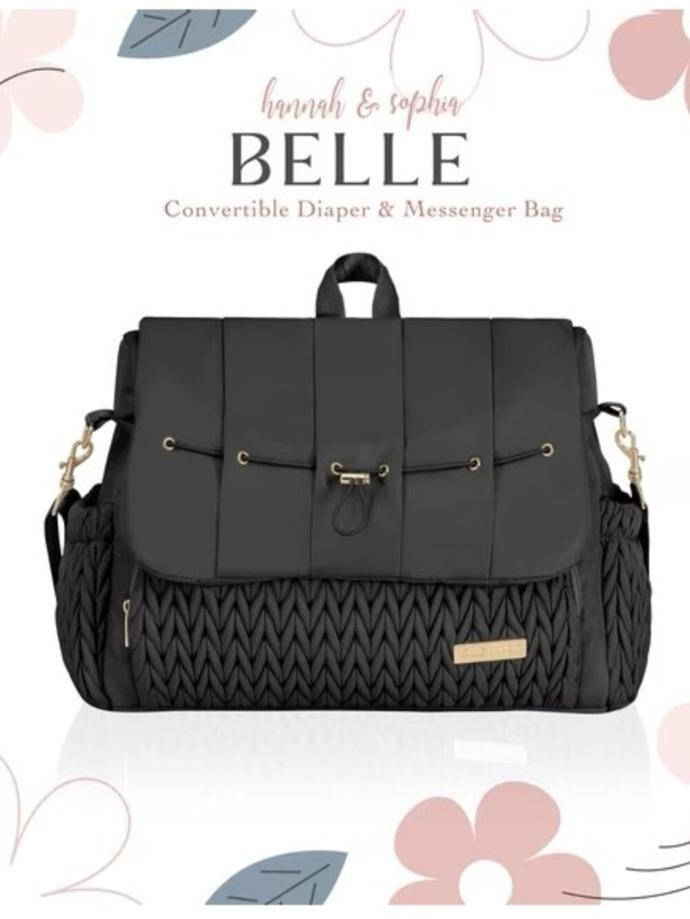 New Hannah & Sophia Belle Convertible Diaper Backpack & Messenger Bag, Black